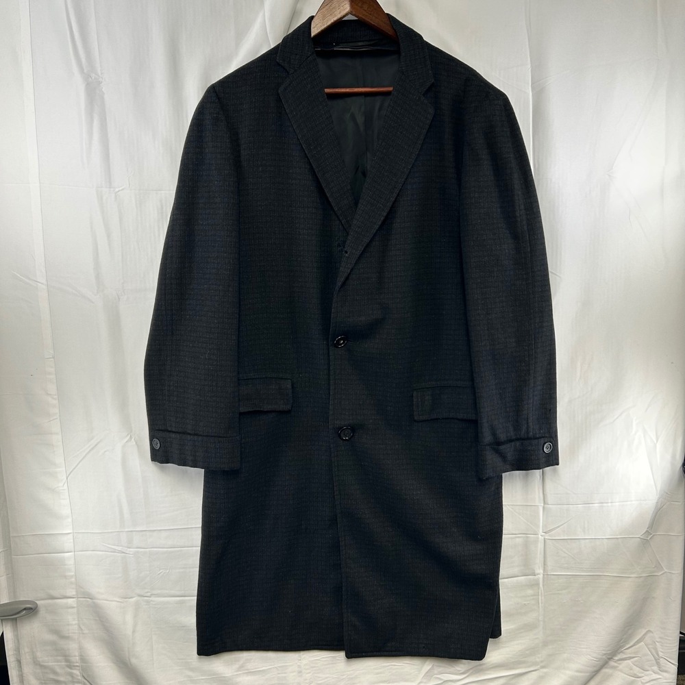 Royal-Hall Overcoat Mens L Dark Gray Wool Blend Vintage Union Made Grid Pattern